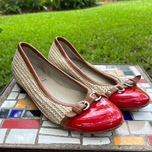 AGL made in Italy red patent leather and raffia Ballet Flats
